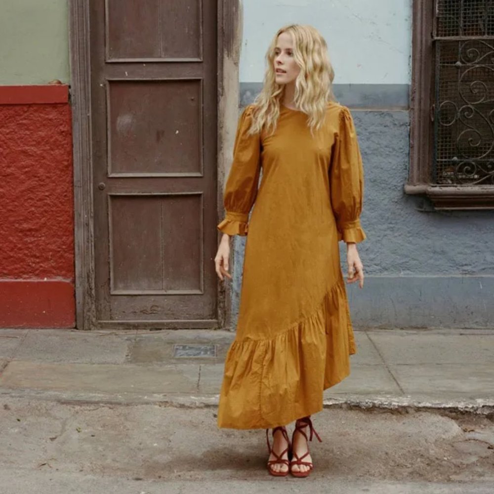 Doen Asymmetrical Rust-Brown Long Sleeve Dress - Picture 2 of 13